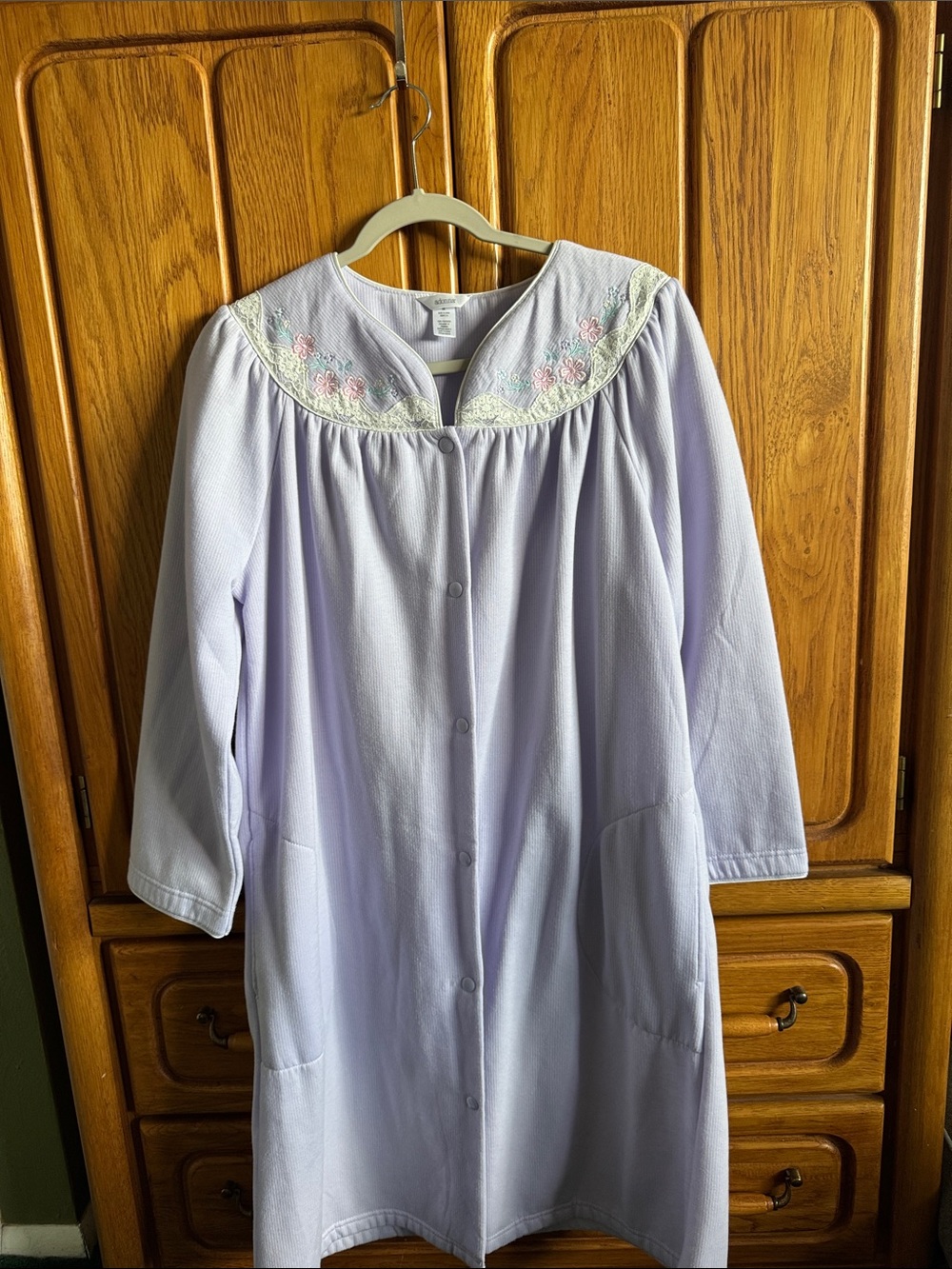 Adonna Lavender Button-Front Robe with Floral Embroidered Yoke